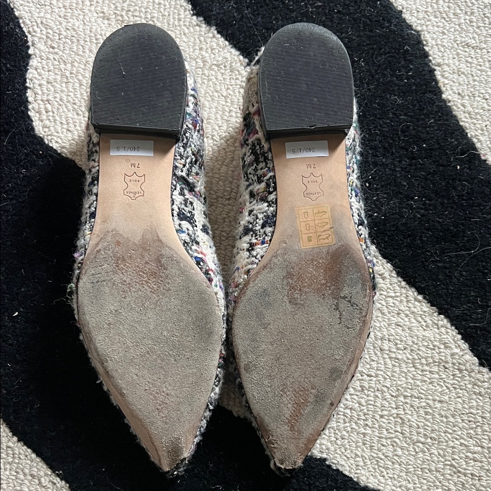 Tory Burch Women's Ivory Multicolor Tweed Pointy Toe Flats - Picture 10 of 12